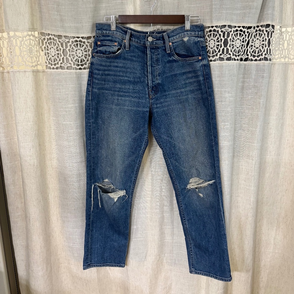 Mother Tomcat Woman’s Med Wash Button Up 5 Picket Distressed Jean Size 29